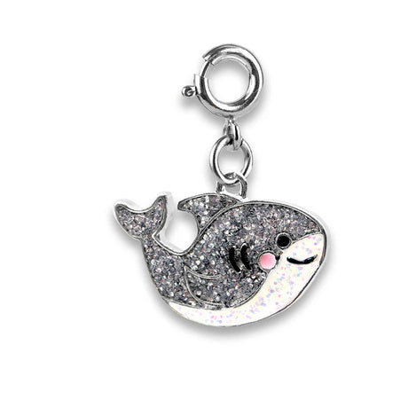 Glitter Shark Charm with silver enamel and sparkling glitter, perfect for adding fun to any Charm-It collection.
