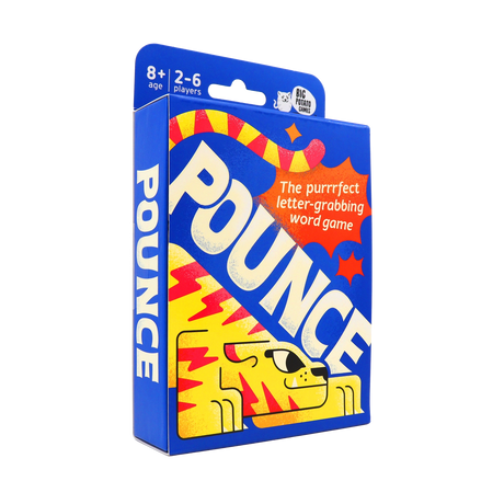 Pounce letter grabbing word game box for 2 to 6 players ages 8 and up
