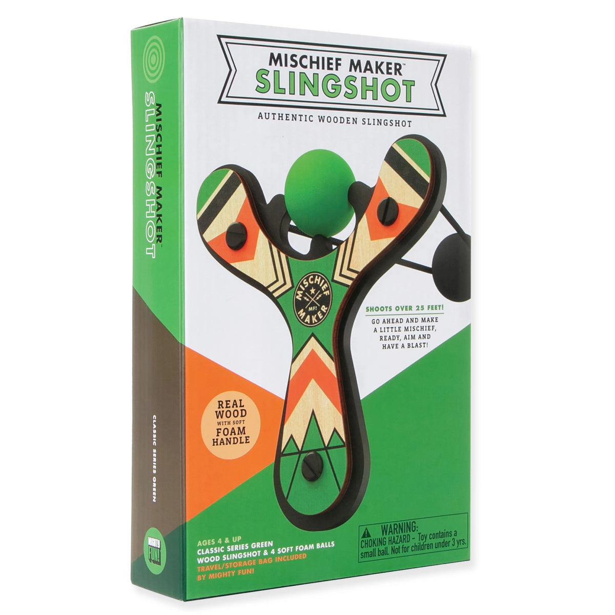 Slingshot Green wooden slingshot toy in colorful retail packaging