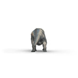 Triceratops toy dinosaur viewed from behind on a white background