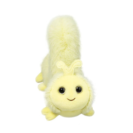 Inchworm Inchy plush toy in pale yellow green with a smiling face and soft fuzzy texture for kids 24 months and up.
