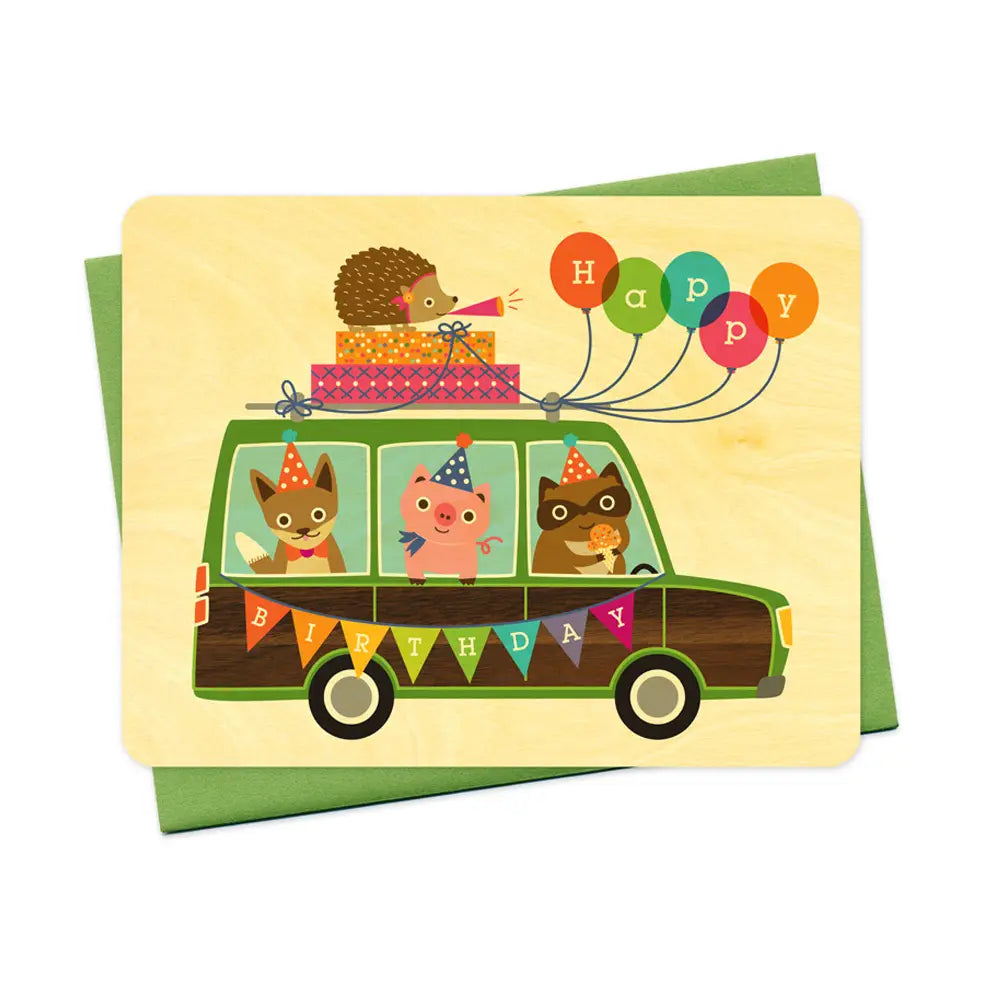 Party Wagon Birthday Wood Card