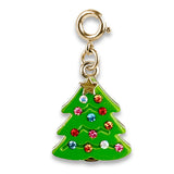 Gold Sparkle Christmas Tree Charm with colorful enamel and acrylic decorations, perfect for ages 3 and up.