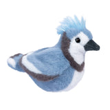 Blue Jay Denim plush toy showing detailed blue, gray, and white feathers with signature crest and bright eyes.