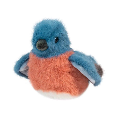 Blue Bird Bertie plush toy with soft blue and orange fur, realistic markings, and bright eyes sitting upright.