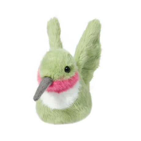Hummingbird Nectar plush toy in soft spring green with rosy throat and white bib, perfect for toddlers 24 months and up.