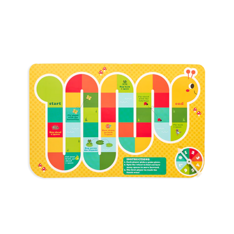 Play Again! Sunshine Garden reusable sticker activity board game with colorful path and spinner for kids ages 3 and up.