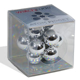 Atom Fidget toy with shiny silver magnetic spheres in a clear display box