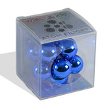 Atom Fidget blue spherical toy in a clear display box