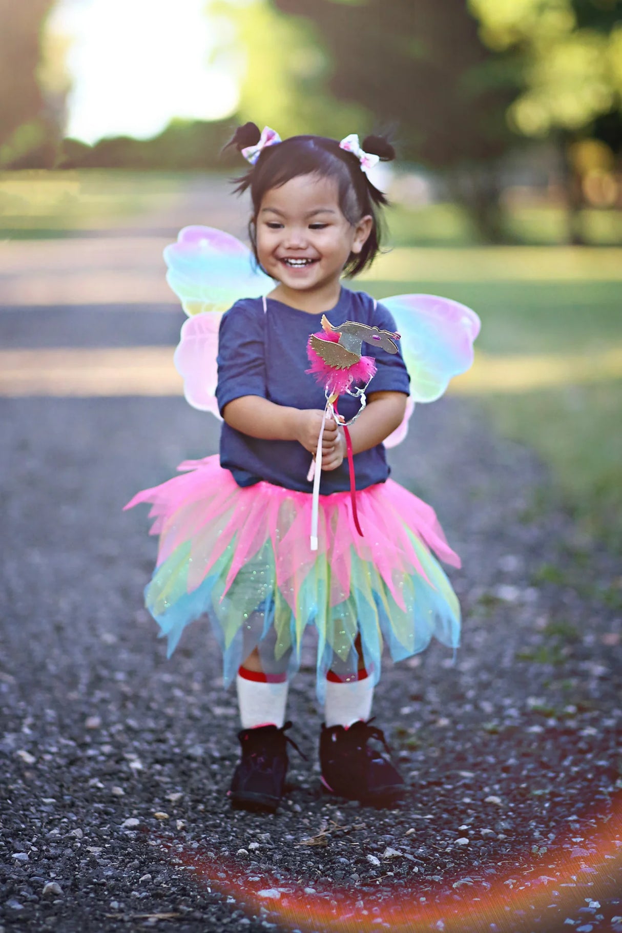 Neon Rainbow Skirt Wings & Wand Set