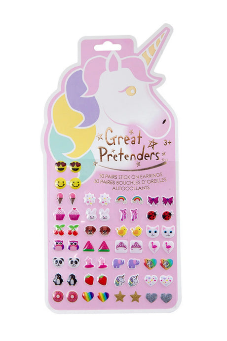 Stick On Earrings | Unicorn set with 30 pairs of fun animal, glitter, and unicorn designs for kids ages 3 and up.