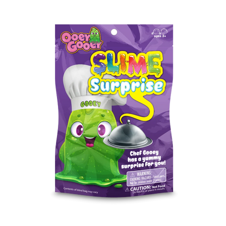 Ooey Gooey Slime Surprise package featuring a green slime character and covered serving dish
