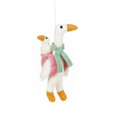 Mother Goose Felt Ornament featuring two felt geese in colorful scarves