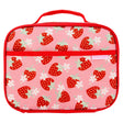 Junior Lunchbox | Strawberry pink lunchbox with red trim and strawberry floral pattern
