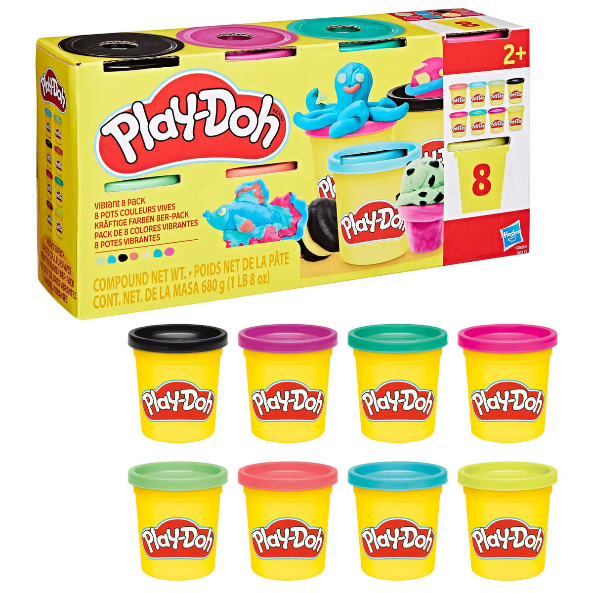 Play Doh 8pk with eight colorful modeling compound tubs and illustrated packaging