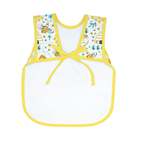 Bapron | Busy Bees 6M-3T toddler bib-apron with waterproof fabric and vibrant bee-themed design for full coverage and comfort.