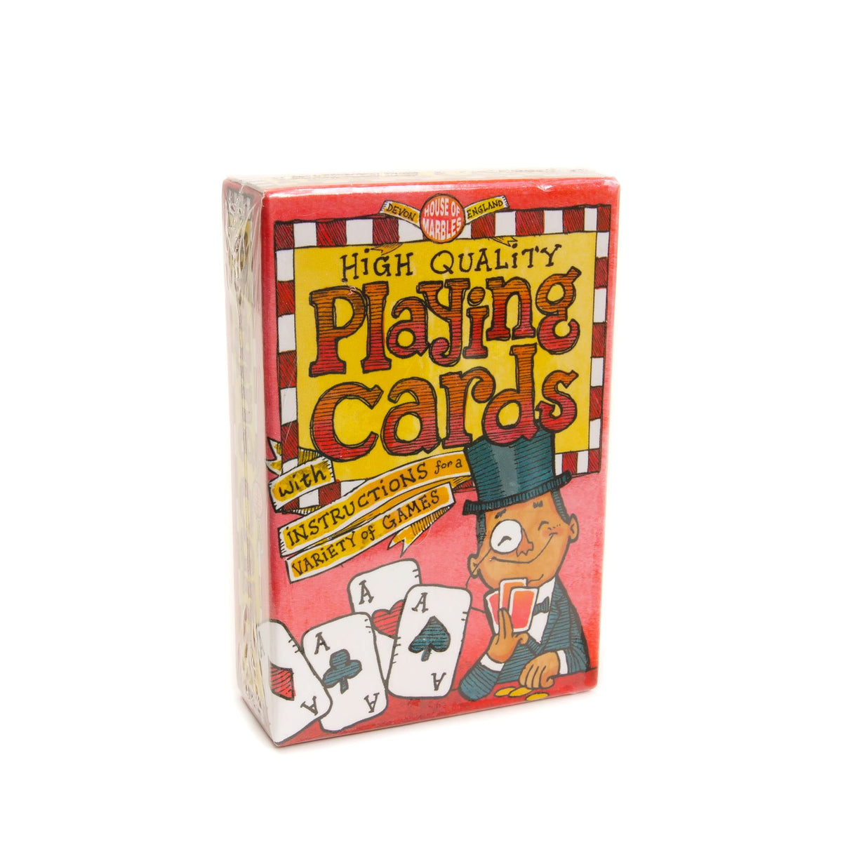 Box of high quality playing cards featuring colorful vintage design and instructions for a variety of fun card games for all ages