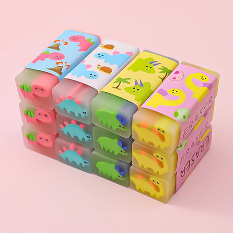 Dinosaur Eraser colorful dinosaur shaped erasers arranged in a stack