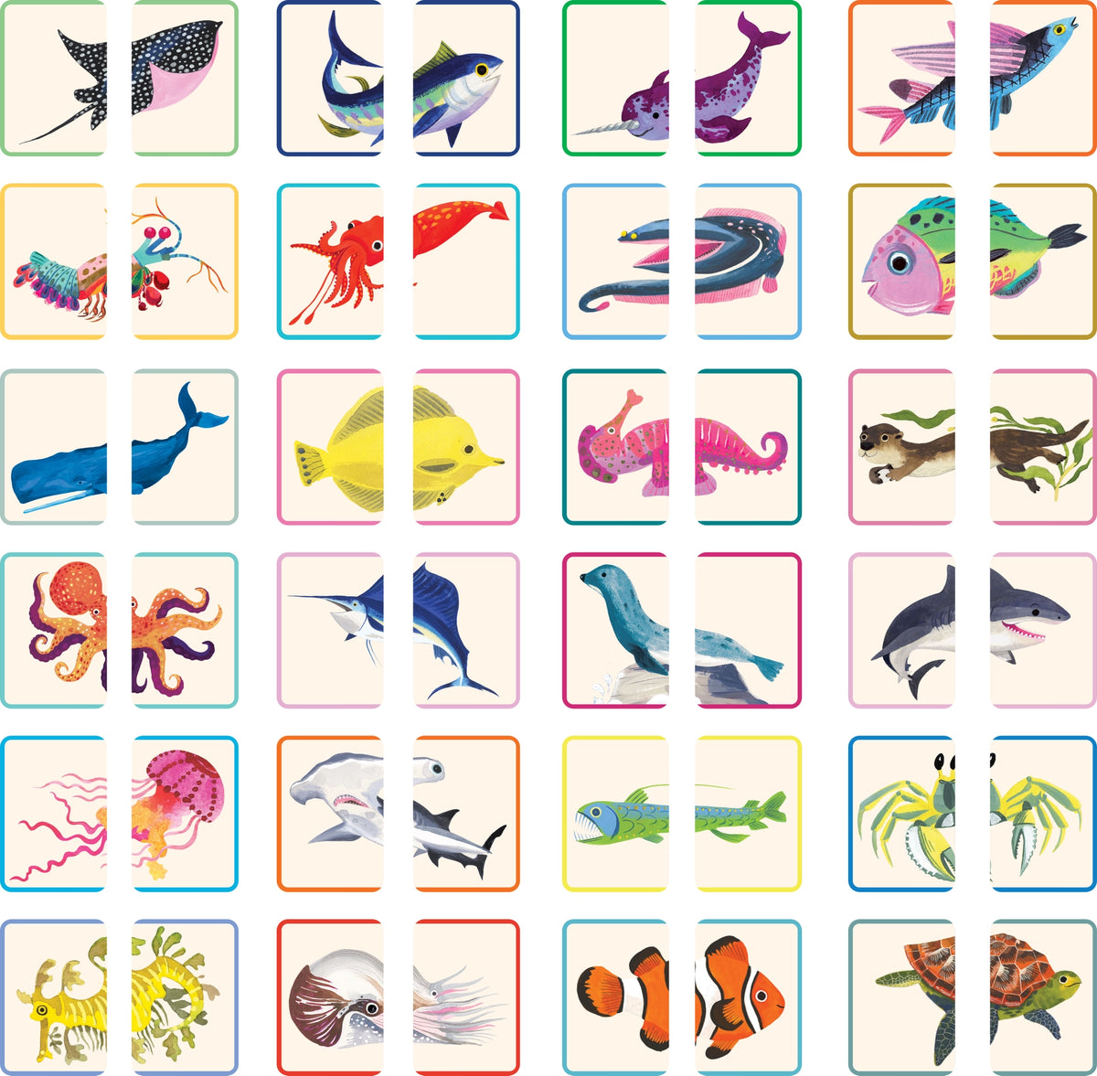 Sea Life Memory Match & Make Game with colorful ocean animal matching cards