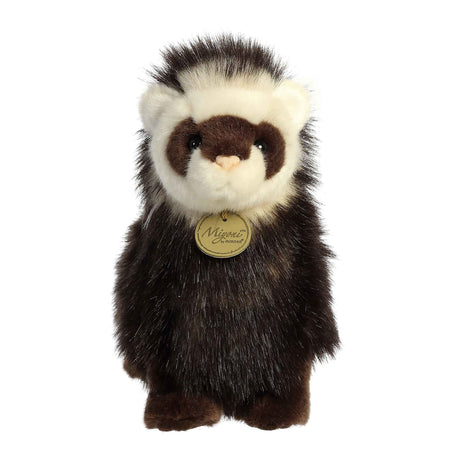 Ferret stuffed animal with soft dark brown fur and white face, hand-stitched and perfect for hugs and snuggles.