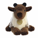 Lifelike plush reindeer calf from Miyoni Tots collection with soft brown and white fur sitting on a white background