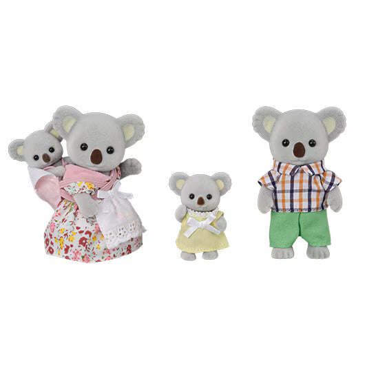 Koala Family plush koalas featuring two adults and two children in colorful outfits