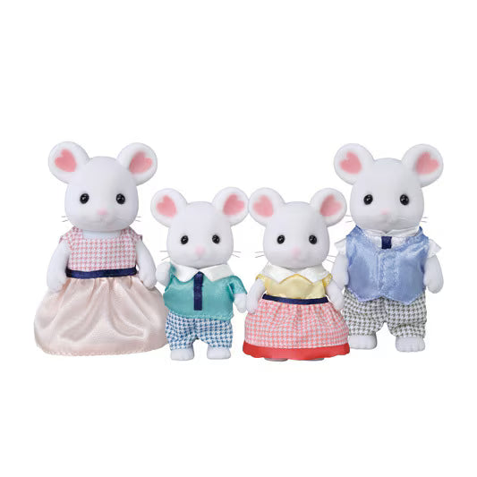 Marshmallow Mouse Family four soft mice dressed in colorful outfits