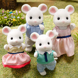 Marshmallow Mouse Family plush mice in colorful outfits gathered in a garden