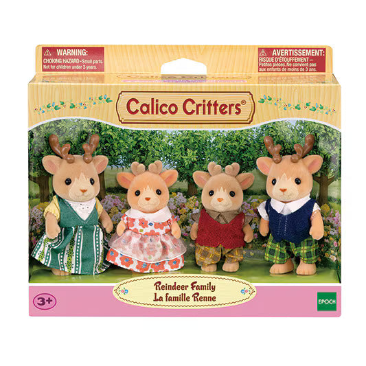 Reindeer Family set of four reindeer figures in colorful packaging