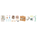 Playful Starter Furniture Set with miniature kitchen appliances bathroom fixtures and accessories