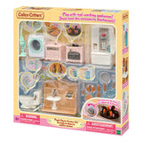Playful Starter Furniture Set with miniature kitchen and bathroom appliances in colorful boxed packaging