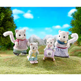 Snow Leopard Family toy figures posing outdoors with two adults and two children