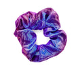 Seaside Scrunchie in purple and blue metallic spandex, perfect for durable and stylish kids' hair ties.