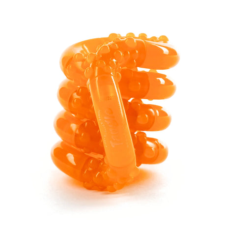 Tangle | Glow in the Dark in bright orange with textured sections, coiled against a white background.
