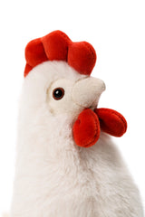 McHugs Weighted Marshmallow Chicken plush with soft white fur and a red comb and wattle