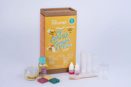 DIY Lip Balm Kit with organic ingredients and tools to make six custom lip balms with natural fragrances.