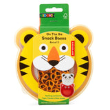 Set of 3 nesting snack containers with clear windows shaped like tiger, panda, and bear faces for easy food sorting