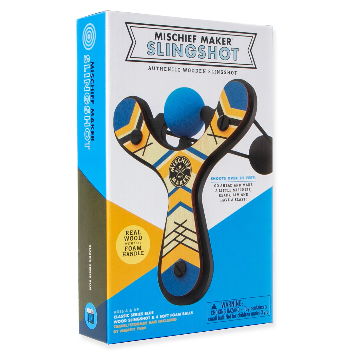 Slingshot Blue wooden slingshot toy in colorful retail packaging