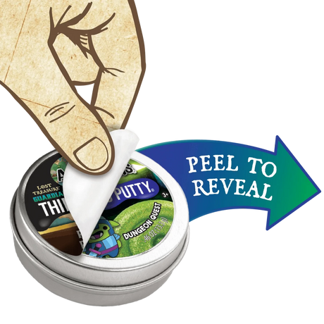 Mini Lost Treasure Guardians Thinking Putty tin with peel-to-reveal label and mystery putty inside.