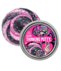 Mini black putty with pink and silver glitter that changes to vibrant pink when touched in a small round tin container.