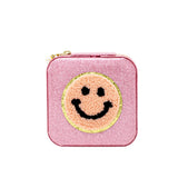 Happy Face Sparkle Jewelry Box with pink glitter finish and smiling face design