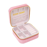 Happy Face Sparkle Jewelry Box pink open jewelry case with compartments and ring holders