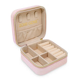 Sparkling Sequin Heart Jewelry Box open pink jewelry organizer with ring rolls and compartments
