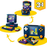 Creator Retro Gaming Console three in one buildable toy shown in multiple gaming configurations