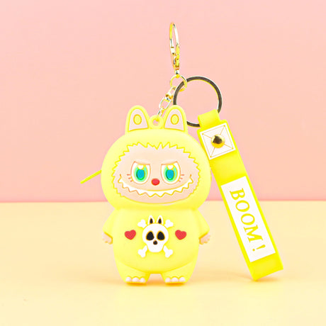 Labubu Coin Purse BOOM! bright yellow silicone coin purse with keychain and playful character design.