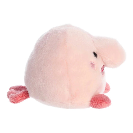 Palm Pals Blobfish Bart plush toy in soft pink with friendly features measuring 5 inches, perfect for cuddling.