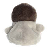 Soft plush Palm Pals Pigeon Crumbs toy with gray body and dark brown head shown from the back view