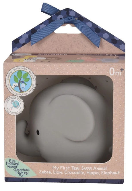 Organic Rubber Teether Rattle | Elephant in eco-friendly packaging made of pure natural rubber for babies 0 months and up