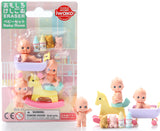 Set of Japanese puzzle erasers featuring baby toys, bottles, bears, and a rocking horse in a baby room theme.