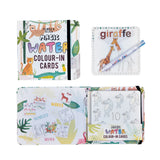 Children’s magic water color-in cards with animal designs, including giraffe, tiger, and numbers, with pen included
